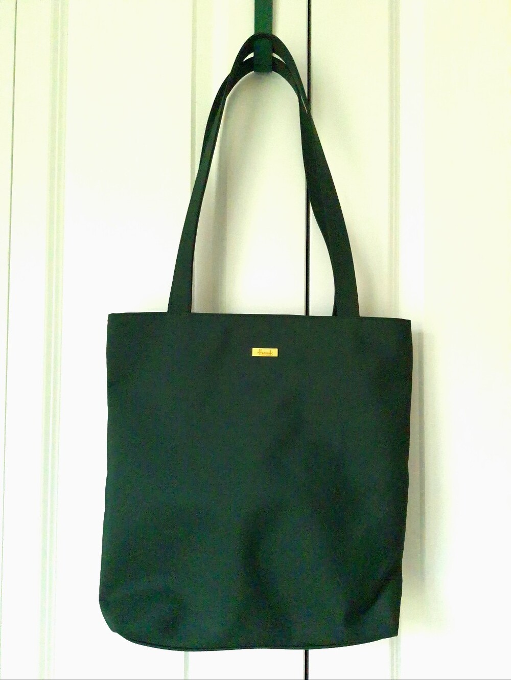 Harrods London Classic Minimalist Fabric Large Tote Bag Purse Forest Green